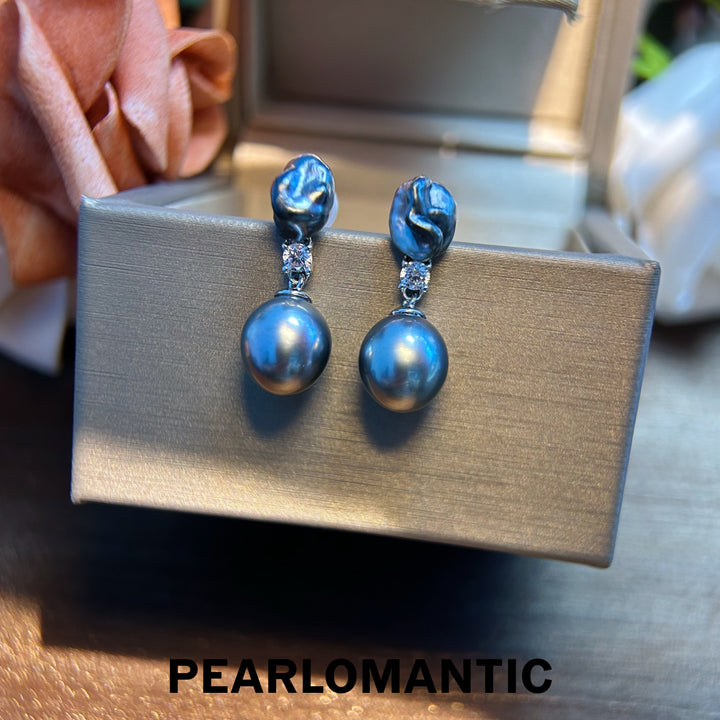 [Designer's Choice] Tahitian Black Baroque Pearl & Keshi Duo Splendor Earrings