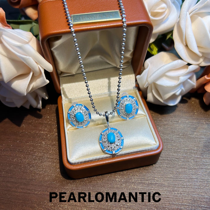 [Designer's Choice] Sleeping Beauty Turquoise Dazzling Halo Sparkle Pendants, Earrings, Set
