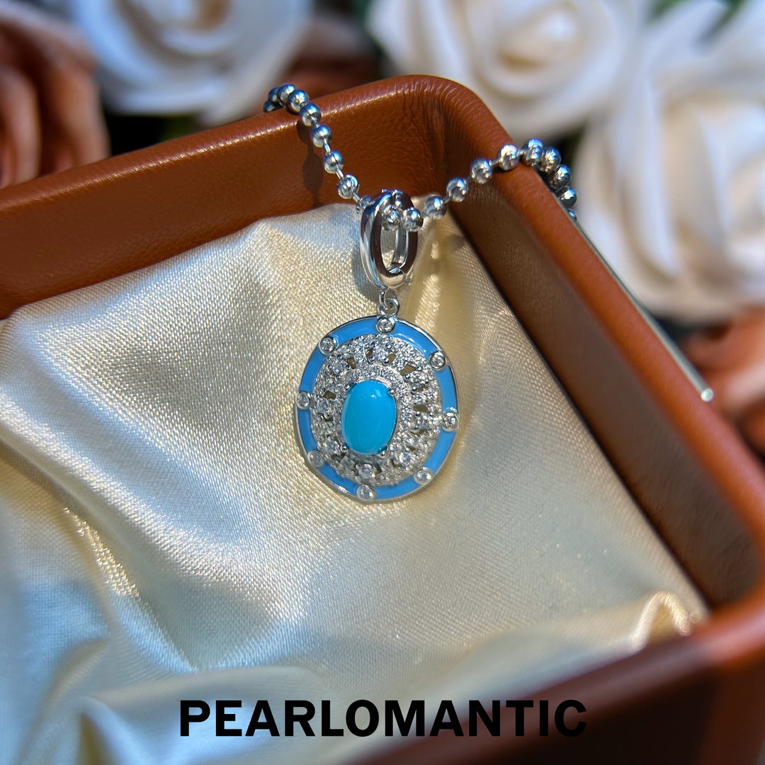 [Designer's Choice] Sleeping Beauty Turquoise Dazzling Halo Sparkle Pendants, Earrings, Set