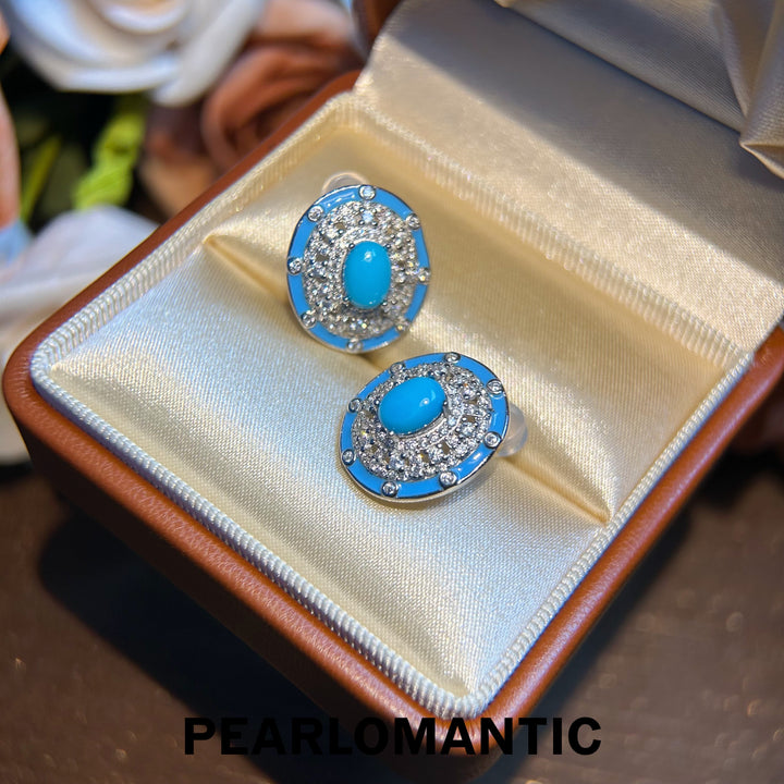 [Designer's Choice] Sleeping Beauty Turquoise Dazzling Halo Sparkle Pendants, Earrings, Set
