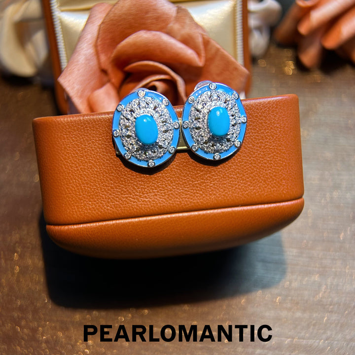 [Designer's Choice] Sleeping Beauty Turquoise Dazzling Halo Sparkle Pendants, Earrings, Set