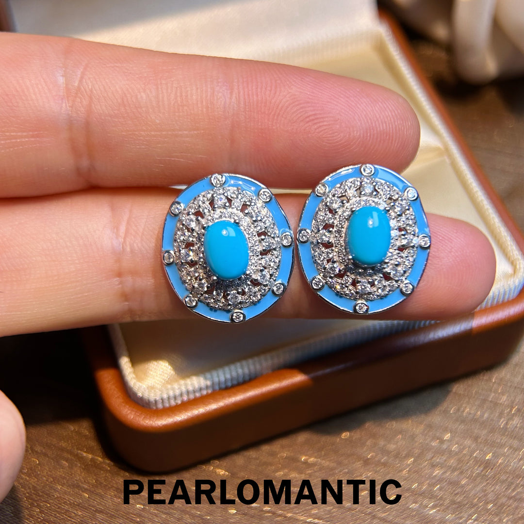 [Designer's Choice] Sleeping Beauty Turquoise Dazzling Halo Sparkle Pendants, Earrings, Set