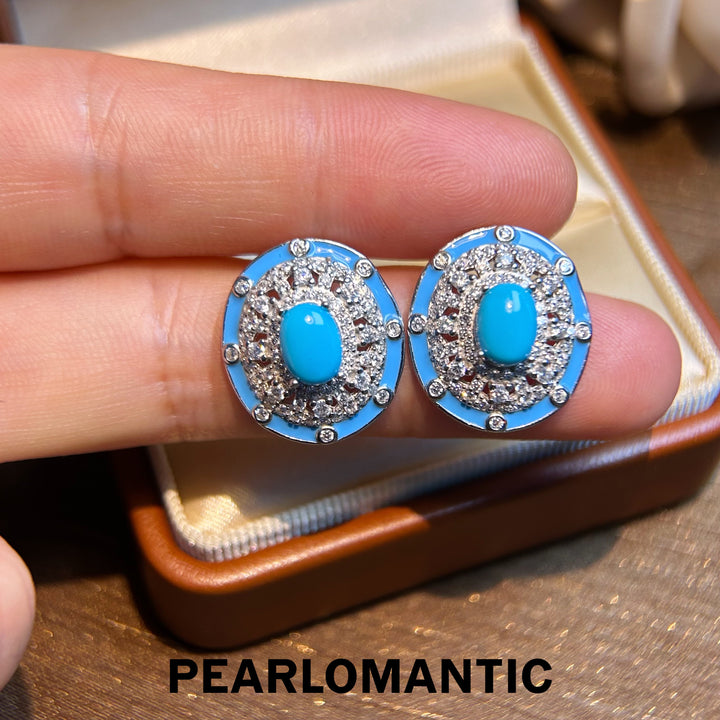 [Designer's Choice] Sleeping Beauty Turquoise Dazzling Halo Sparkle Pendants, Earrings, Set
