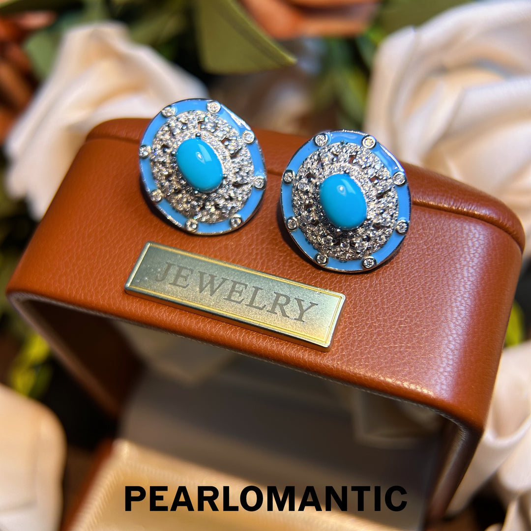 [Designer's Choice] Sleeping Beauty Turquoise Dazzling Halo Sparkle Pendants, Earrings, Set