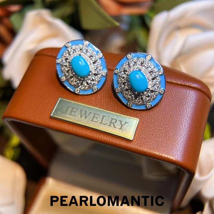 [Designer's Choice] Sleeping Beauty Turquoise Dazzling Halo Sparkle Pendants, Earrings, Set