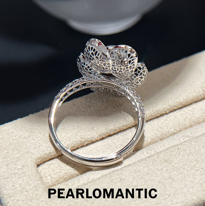 [Designer's Choice] Akoya Pearl Silver Blue Intricate Openwork Silve Adjustable Ring