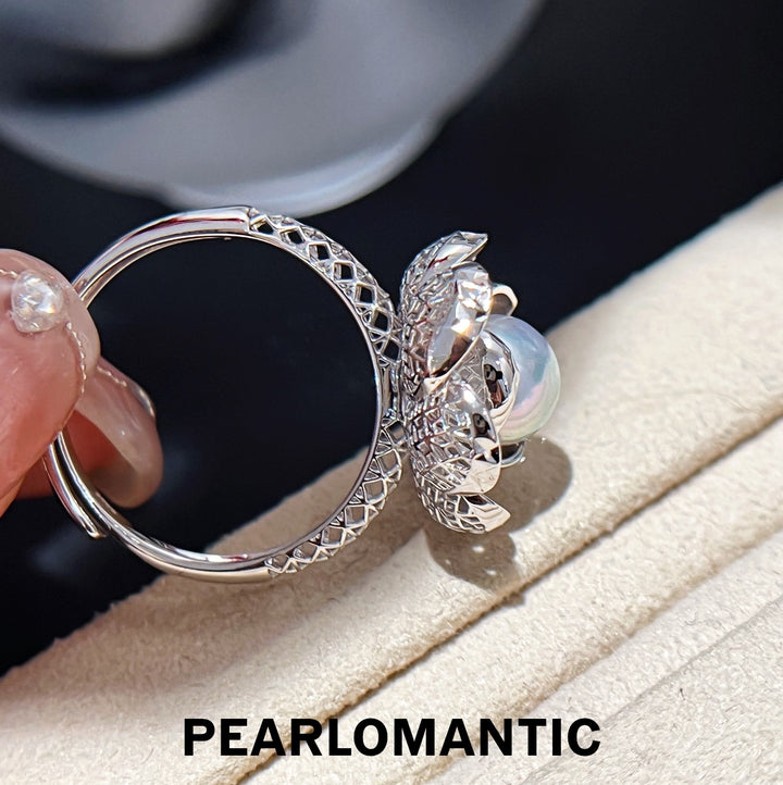 [Designer's Choice] Akoya Pearl Silver Blue Intricate Openwork Silve Adjustable Ring
