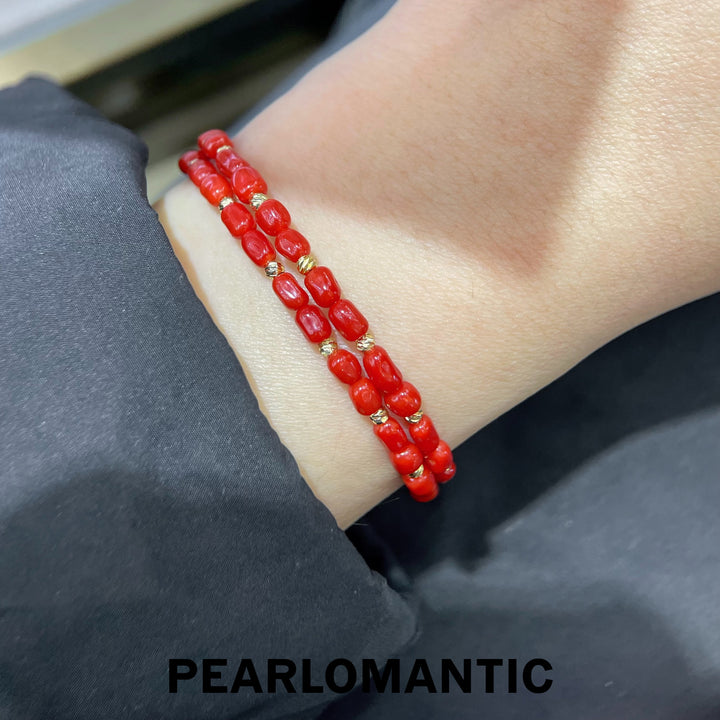 [Designer's Choice] Red Coral Double-Layer Beaded Bracelet w/ S925 Silver