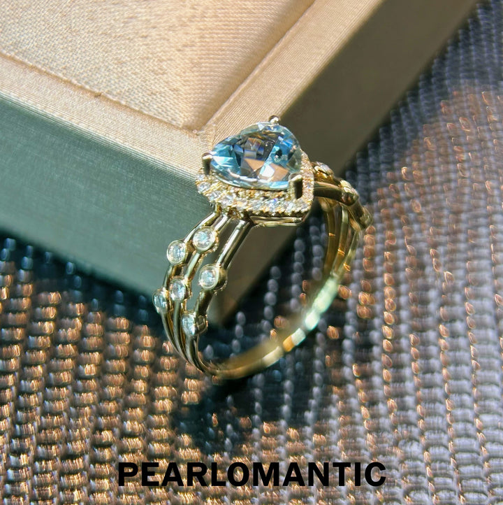 [Compra en grupo] Anillo Corazón Acuamarina Latido del Océano con Oro de 14k
