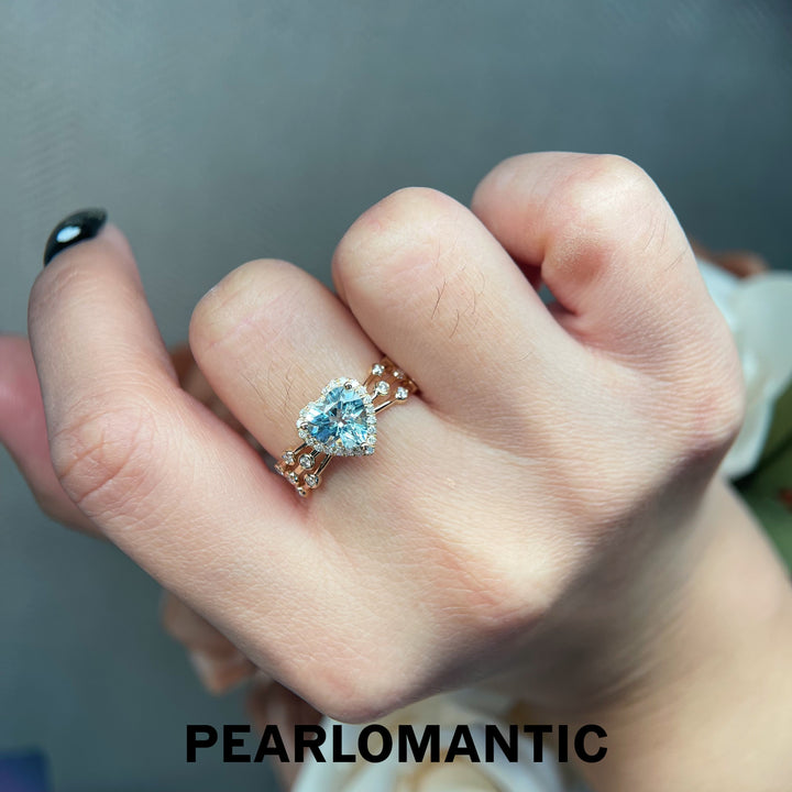 [Compra en grupo] Anillo Corazón Acuamarina Latido del Océano con Oro de 14k
