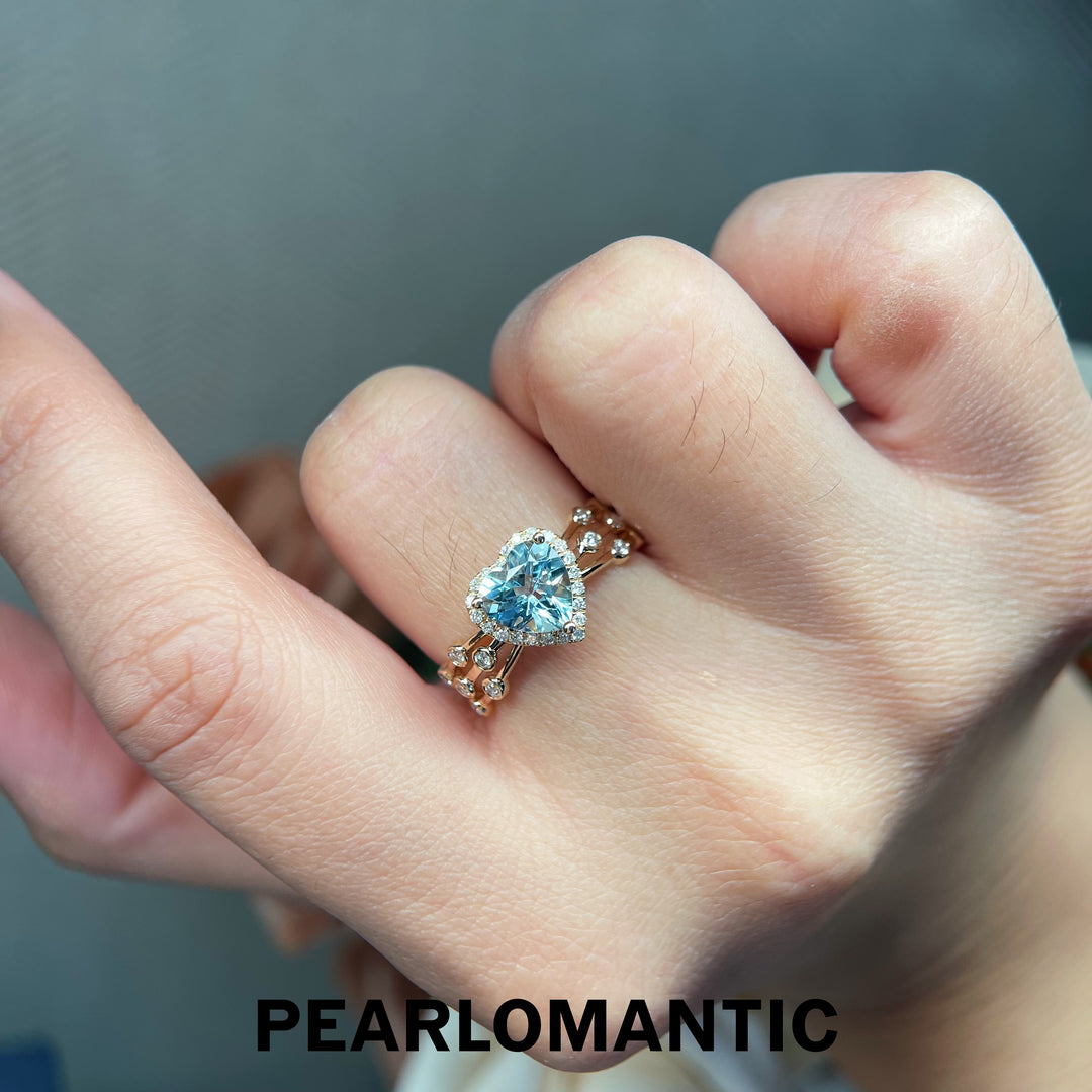 [Compra en grupo] Anillo Corazón Acuamarina Latido del Océano con Oro de 14k