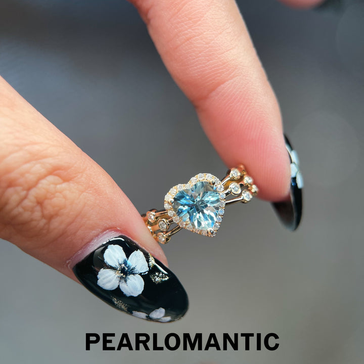 [Compra en grupo] Anillo Corazón Acuamarina Latido del Océano con Oro de 14k