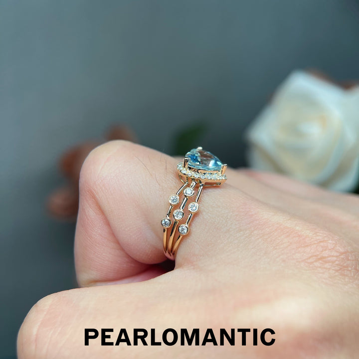 [Compra en grupo] Anillo Corazón Acuamarina Latido del Océano con Oro de 14k