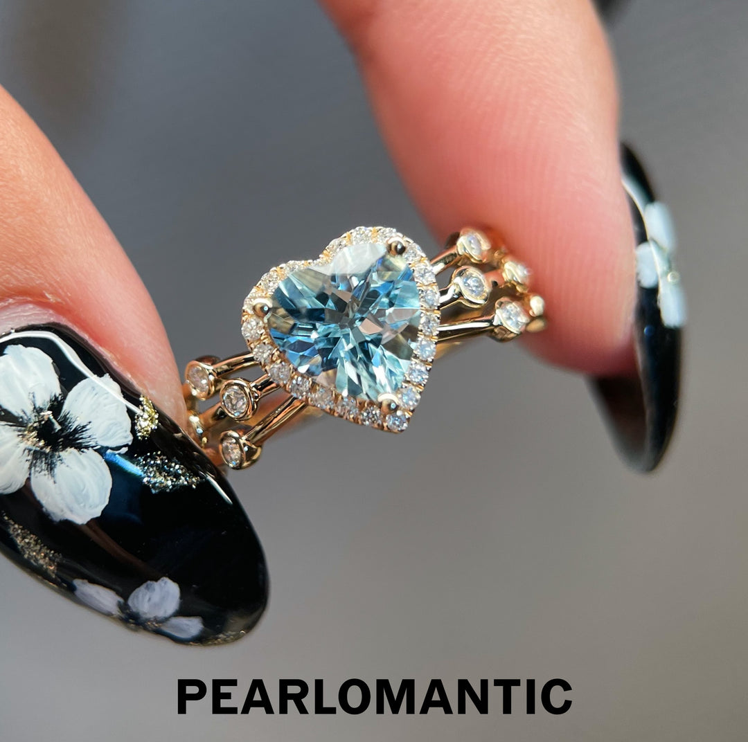 [Compra en grupo] Anillo Corazón Acuamarina Latido del Océano con Oro de 14k