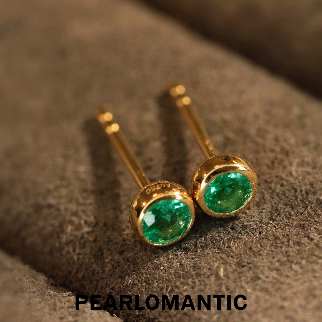 [Fine Jewelry] Vivid Green Emerald Minimalist Stud Earrings in 18K Gold