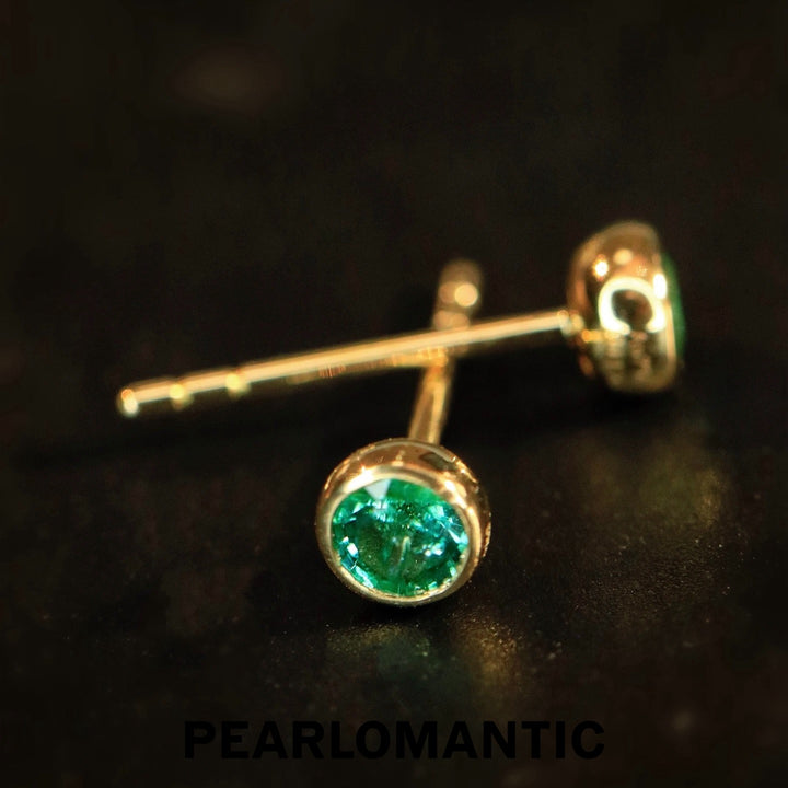 [Fine Jewelry] Vivid Green Emerald Minimalist Stud Earrings in 18K Gold