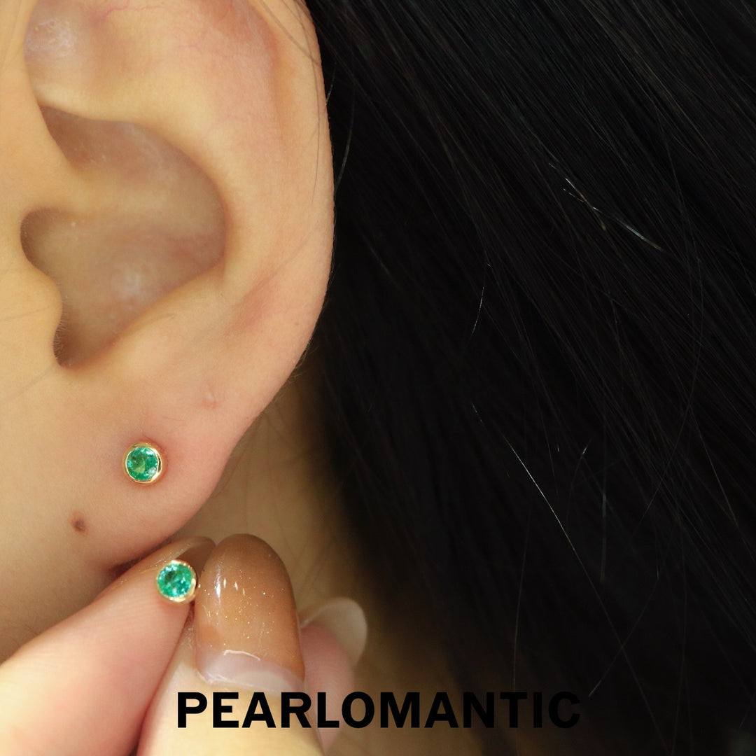 [Fine Jewelry] Vivid Green Emerald Minimalist Stud Earrings in 18K Gold
