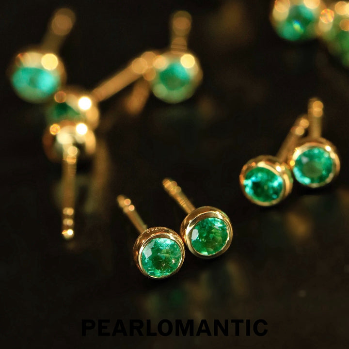 [Fine Jewelry] Vivid Green Emerald Minimalist Stud Earrings in 18K Gold