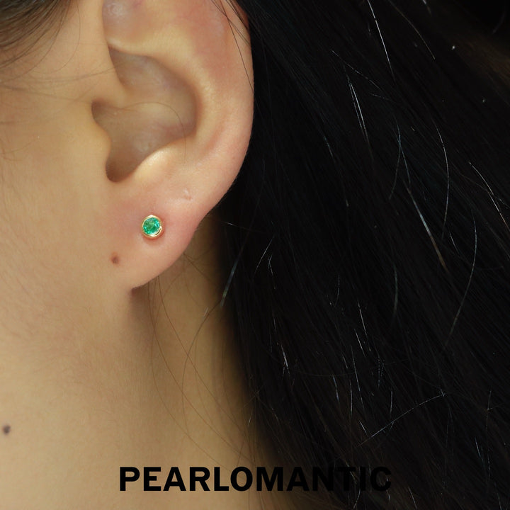 [Fine Jewelry] Vivid Green Emerald Minimalist Stud Earrings in 18K Gold