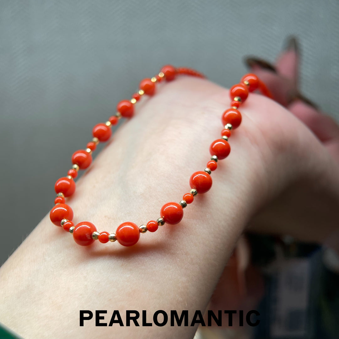 [Fine Jewelry] Japan Made Red Coral Graduated Necklace w/ 18K Gold Clasp