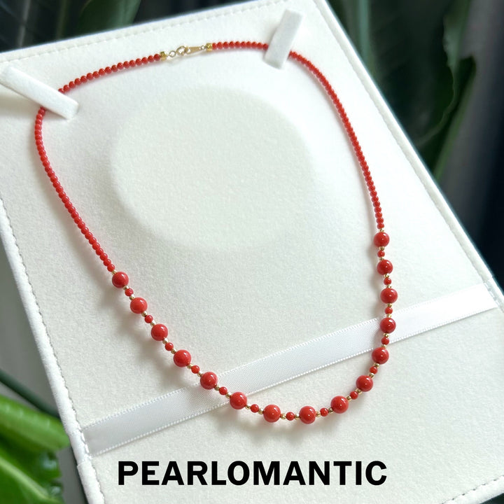 [Fine Jewelry] Japan Made Red Coral Graduated Necklace w/ 18K Gold Clasp