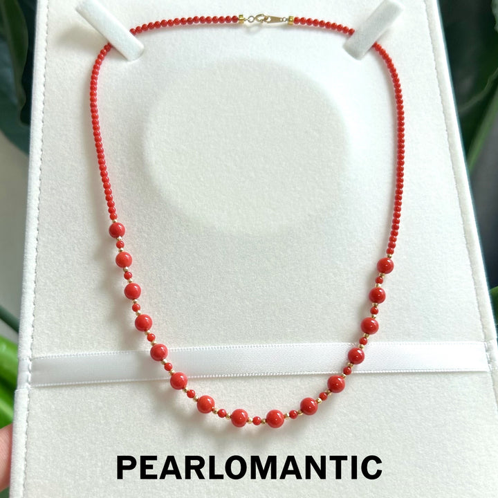[Fine Jewelry] Japan Made Red Coral Graduated Necklace w/ 18K Gold Clasp