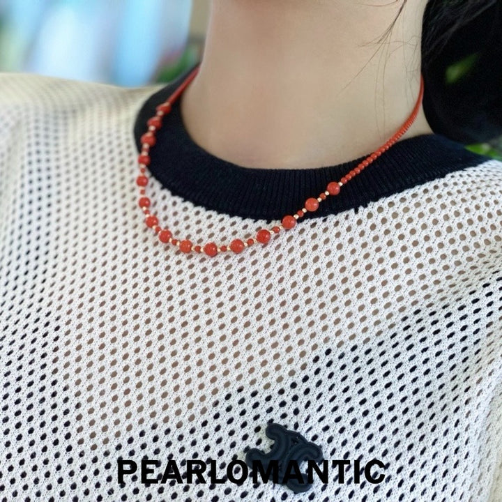 [Fine Jewelry] Japan Made Red Coral Graduated Necklace w/ 18K Gold Clasp