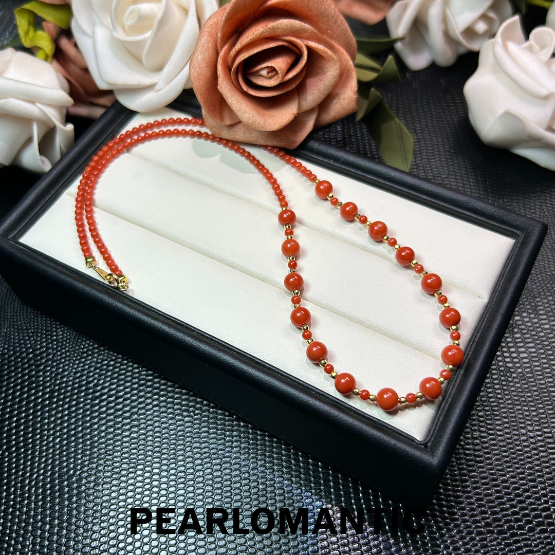 [Fine Jewelry] Japan Made Red Coral Graduated Necklace w/ 18K Gold Clasp