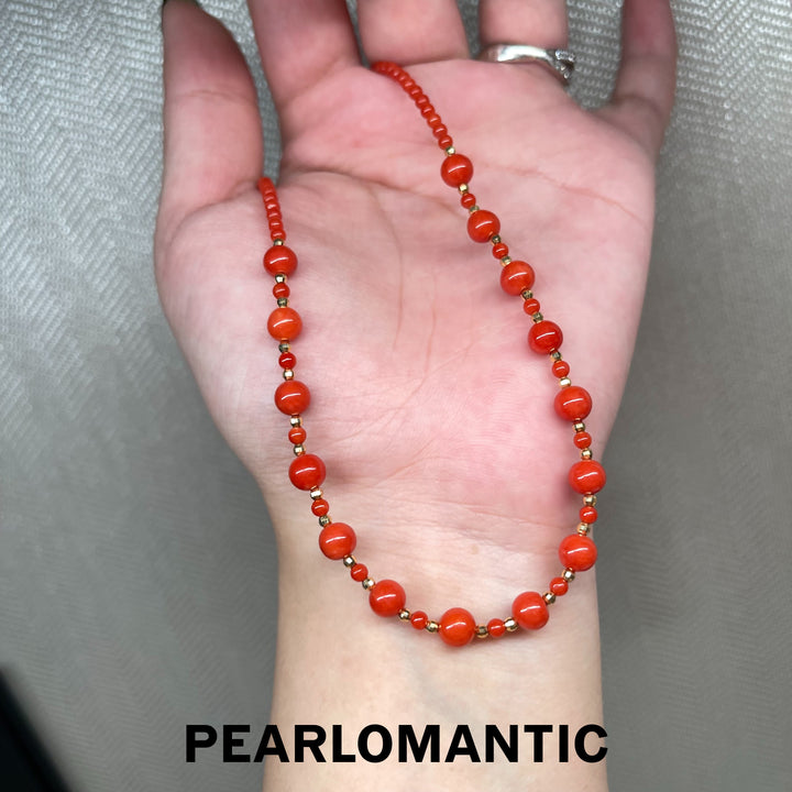 [Fine Jewelry] Japan Made Red Coral Graduated Necklace w/ 18K Gold Clasp