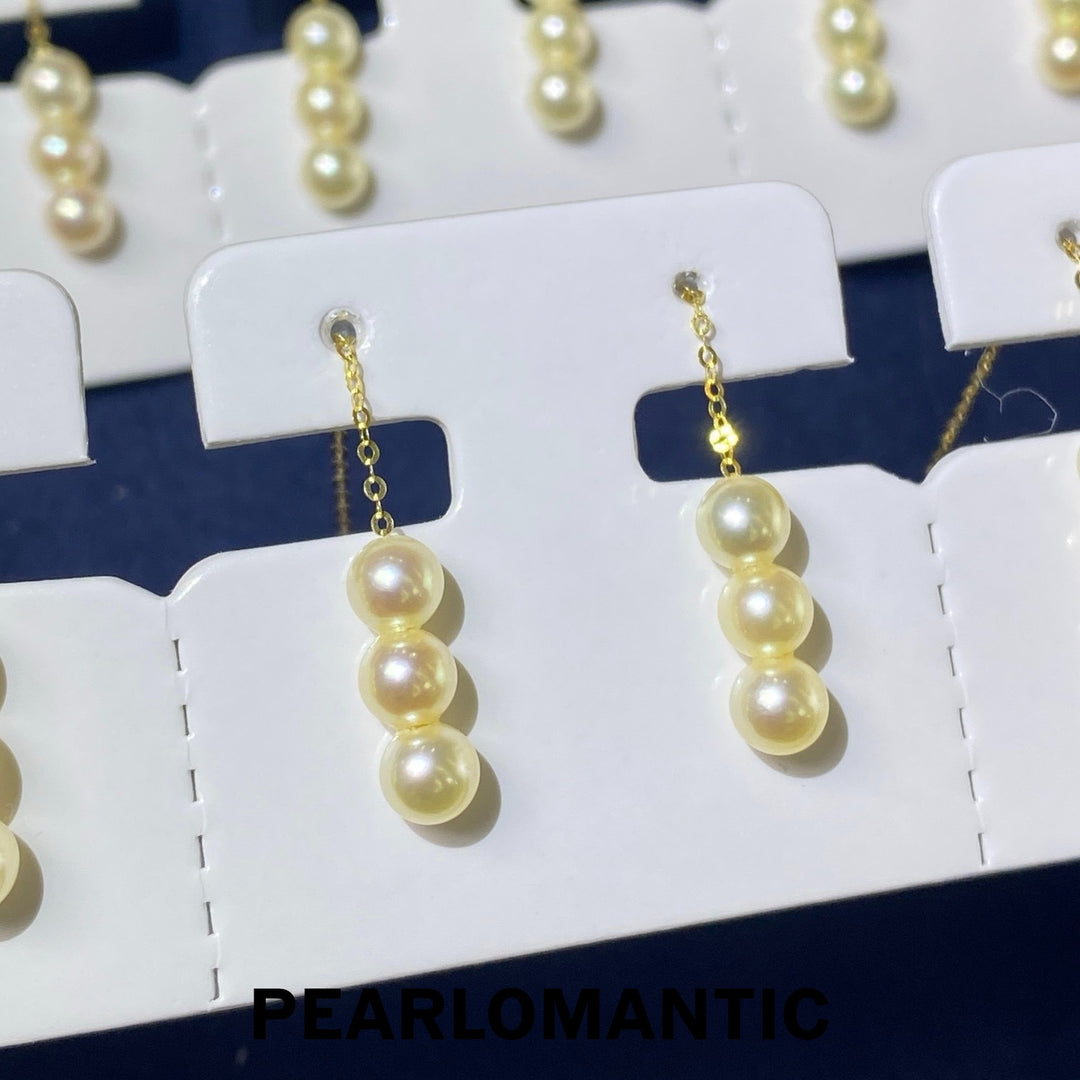 [Fine Jewelry] Natural Golden Akoya Pearl Triple Drop Threader Earrings in 18K Gold