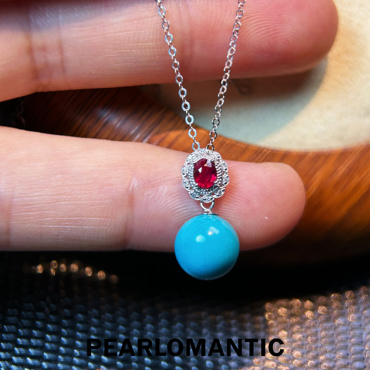 [Fine Jewelry] 8–8.5mm Sleeping Beauty Turquoise Ruby Drop Pendant