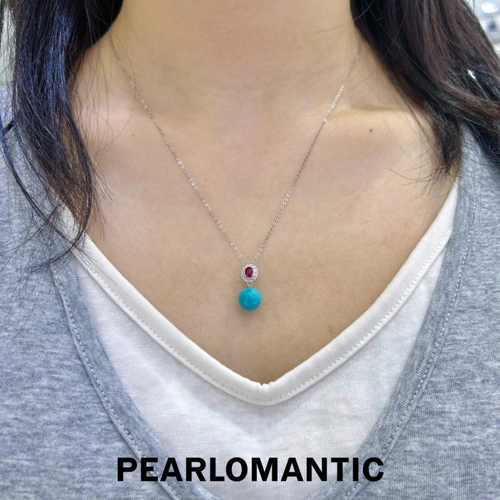 [Fine Jewelry] 8–8.5mm Sleeping Beauty Turquoise Ruby Drop Pendant