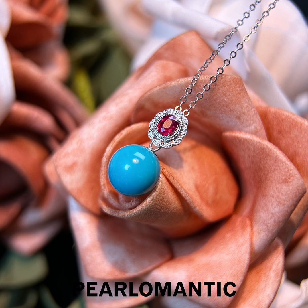 [Fine Jewelry] 8–8.5mm Sleeping Beauty Turquoise Ruby Drop Pendant
