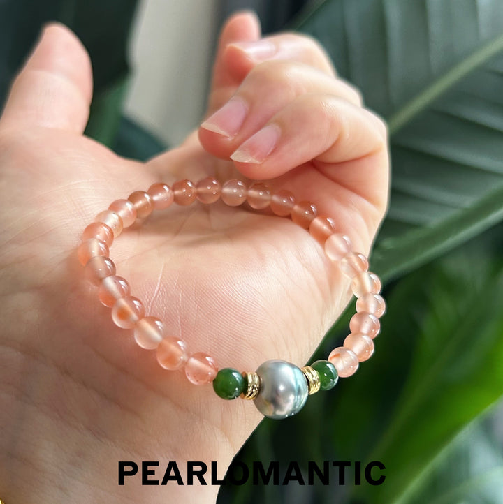 [Designer’s Choice] Blush Grove Rose Quartz Jade &amp; Tahitian Pearl Bracelet