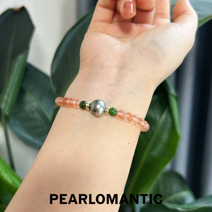 [Designer’s Choice] Blush Grove Rose Quartz Jade &amp; Tahitian Pearl Bracelet