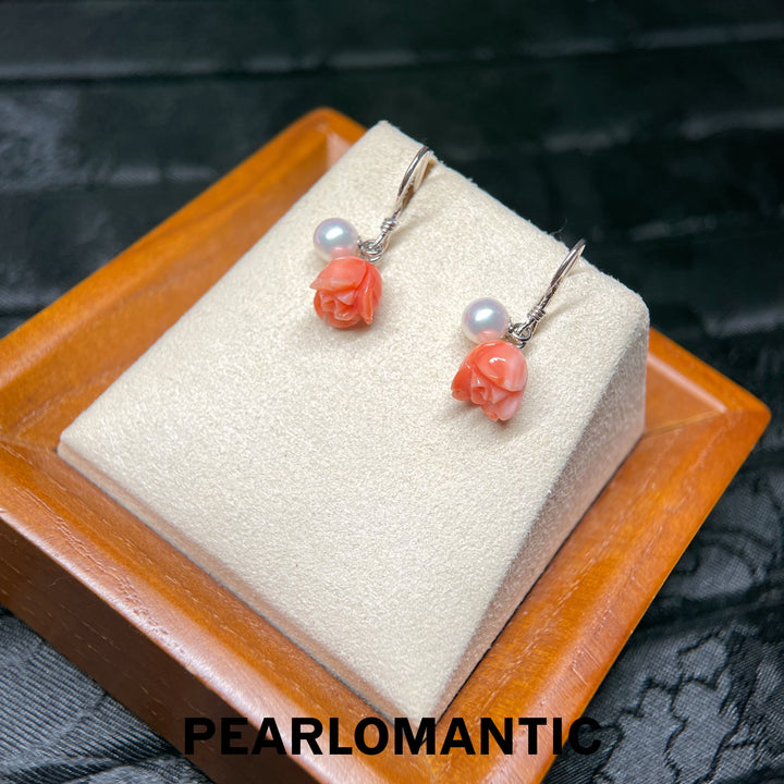 [Designer’s Choice] Petite Rosebud Angel Skin Coral &amp; Akoya Pearl Drop Earrings
