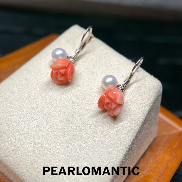 [Designer’s Choice] Petite Rosebud Angel Skin Coral &amp; Akoya Pearl Drop Earrings