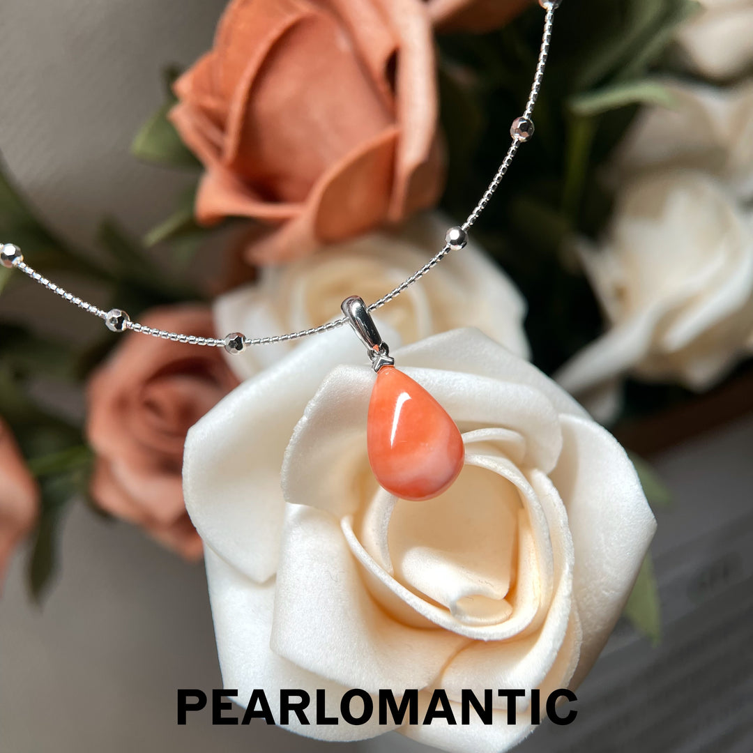 [Designer’s Choice] Peach Moon Angel Skin Coral Teardrop Pendant with Starry Choker