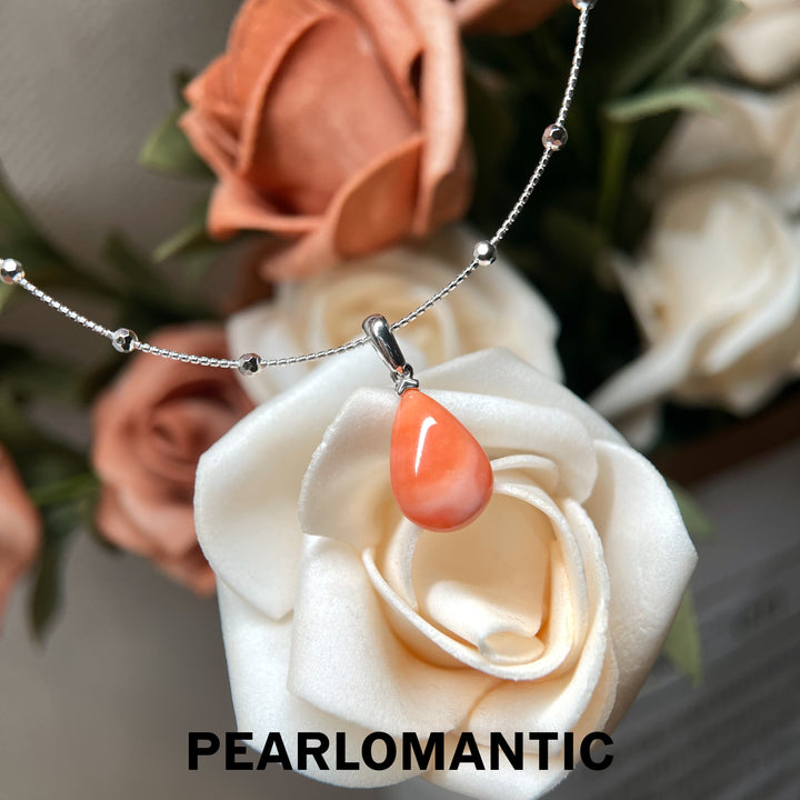 [Designer’s Choice] Peach Moon Angel Skin Coral Teardrop Pendant with Starry Choker