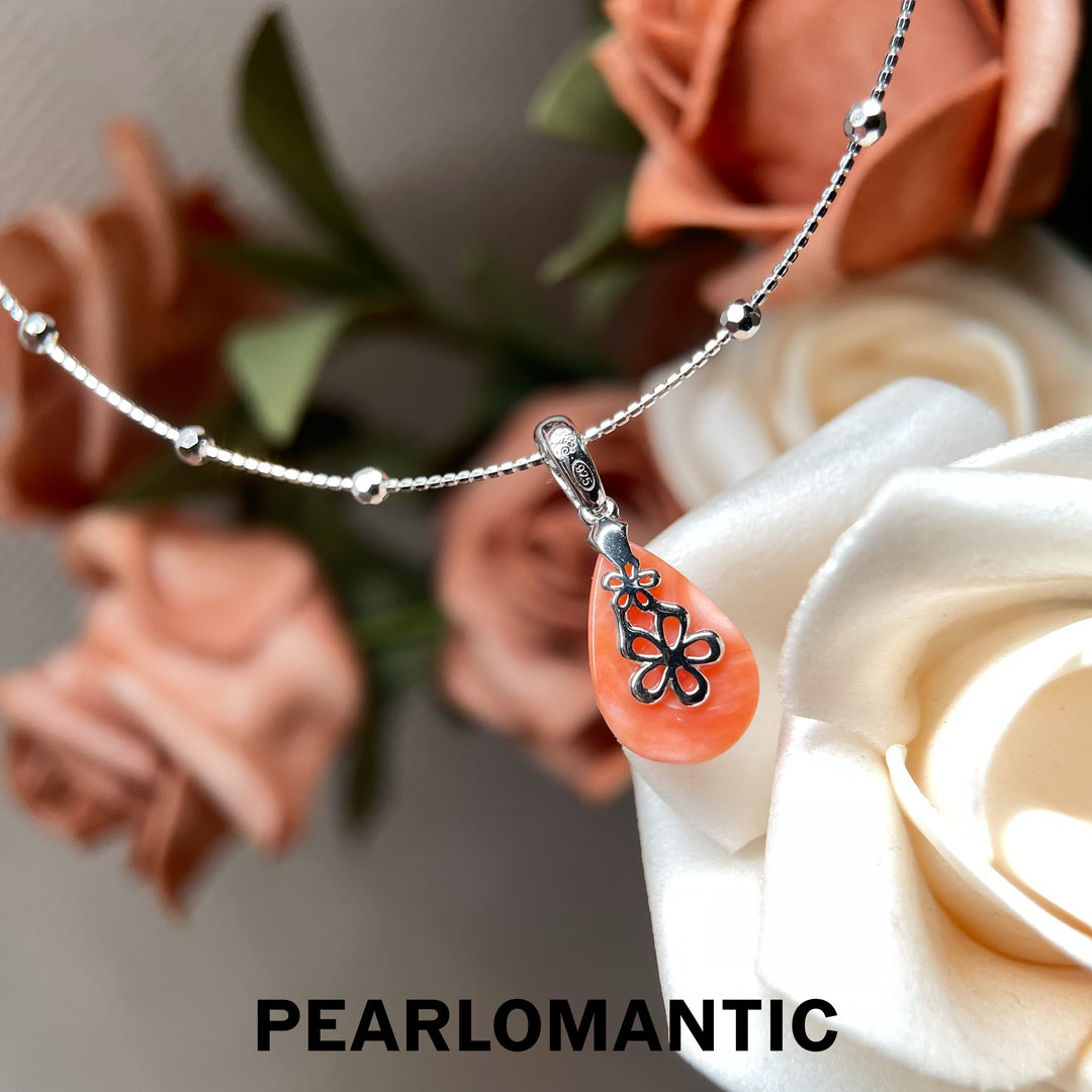 [Designer’s Choice] Peach Moon Angel Skin Coral Teardrop Pendant with Starry Choker