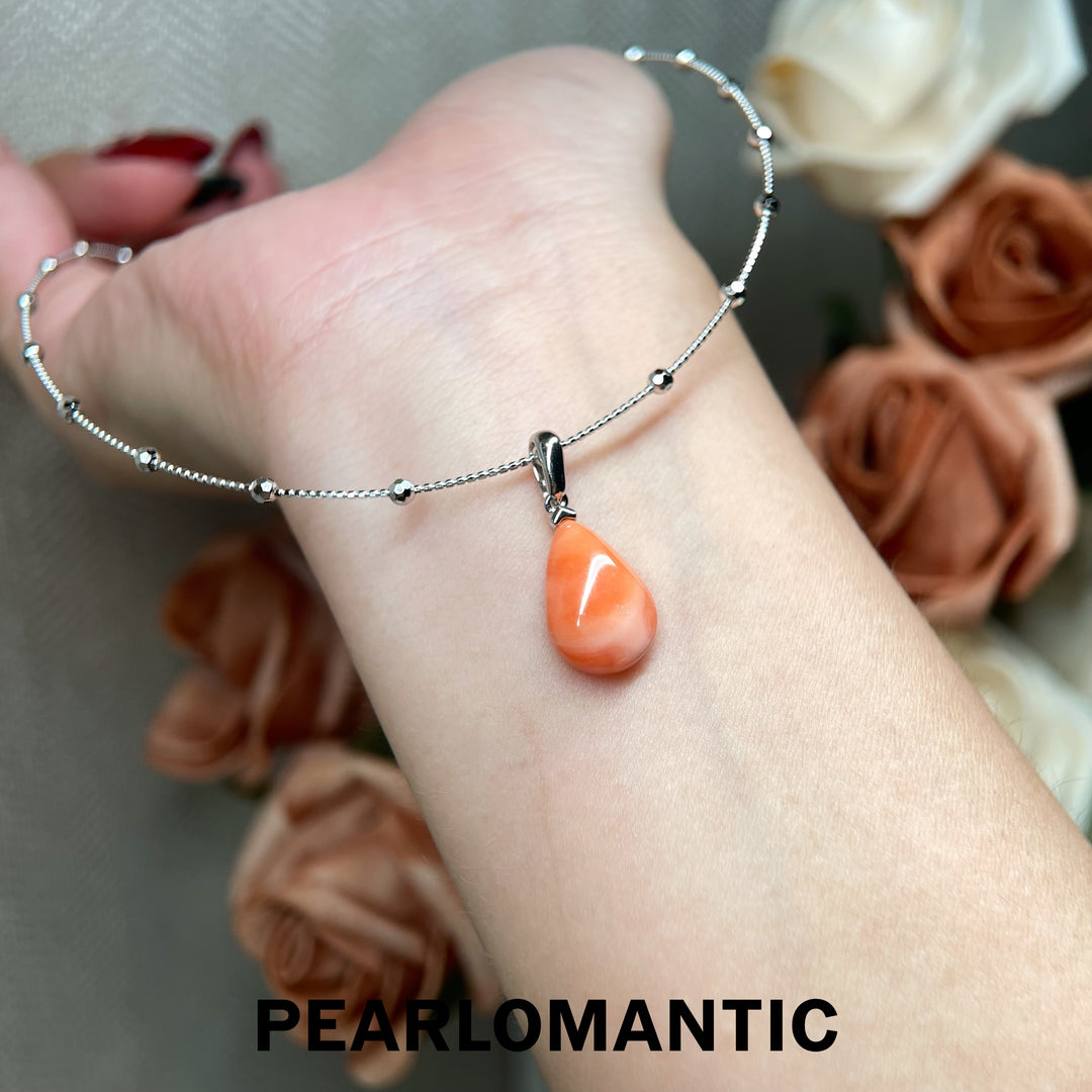 [Designer’s Choice] Peach Moon Angel Skin Coral Teardrop Pendant with Starry Choker