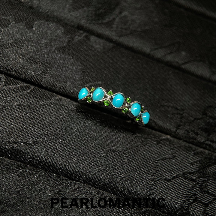 [Designer’s Choice] Turquoise Vine Natural Turquoise &amp; Tsavorite Ring in S925 Silver