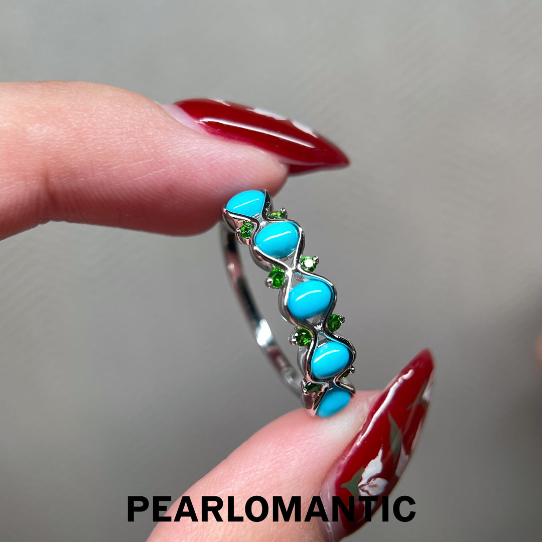 [Designer’s Choice] Turquoise Vine Natural Turquoise &amp; Tsavorite Ring in S925 Silver