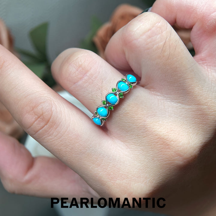 [Designer’s Choice] Turquoise Vine Natural Turquoise &amp; Tsavorite Ring in S925 Silver