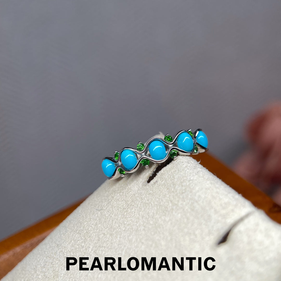 [Designer’s Choice] Turquoise Vine Natural Turquoise &amp; Tsavorite Ring in S925 Silver