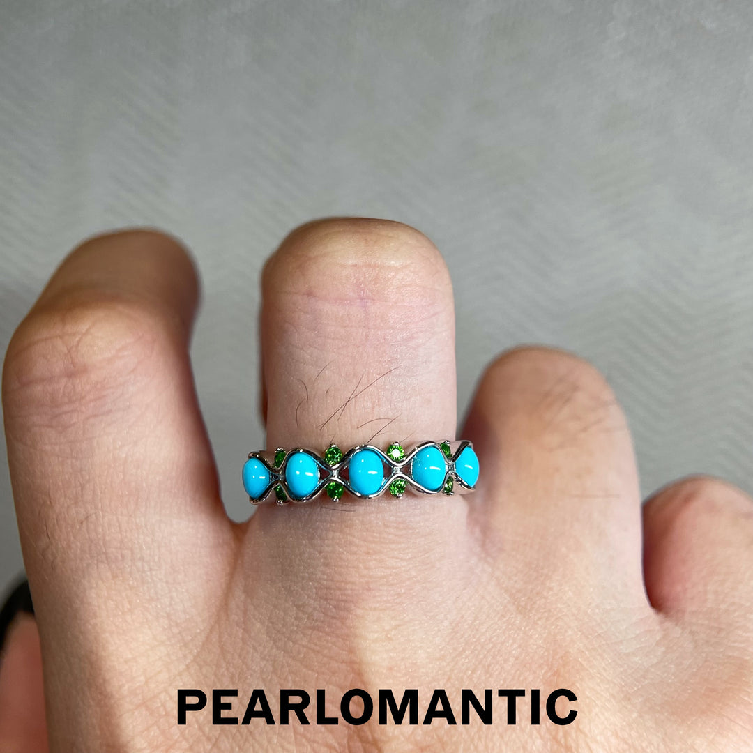 [Designer’s Choice] Turquoise Vine Natural Turquoise &amp; Tsavorite Ring in S925 Silver