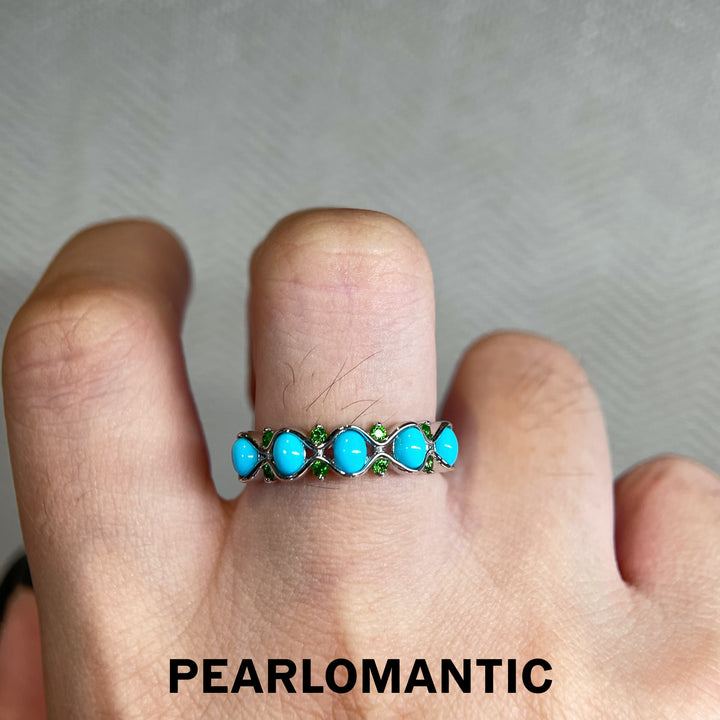 [Designer’s Choice] Turquoise Vine Natural Turquoise &amp; Tsavorite Ring in S925 Silver