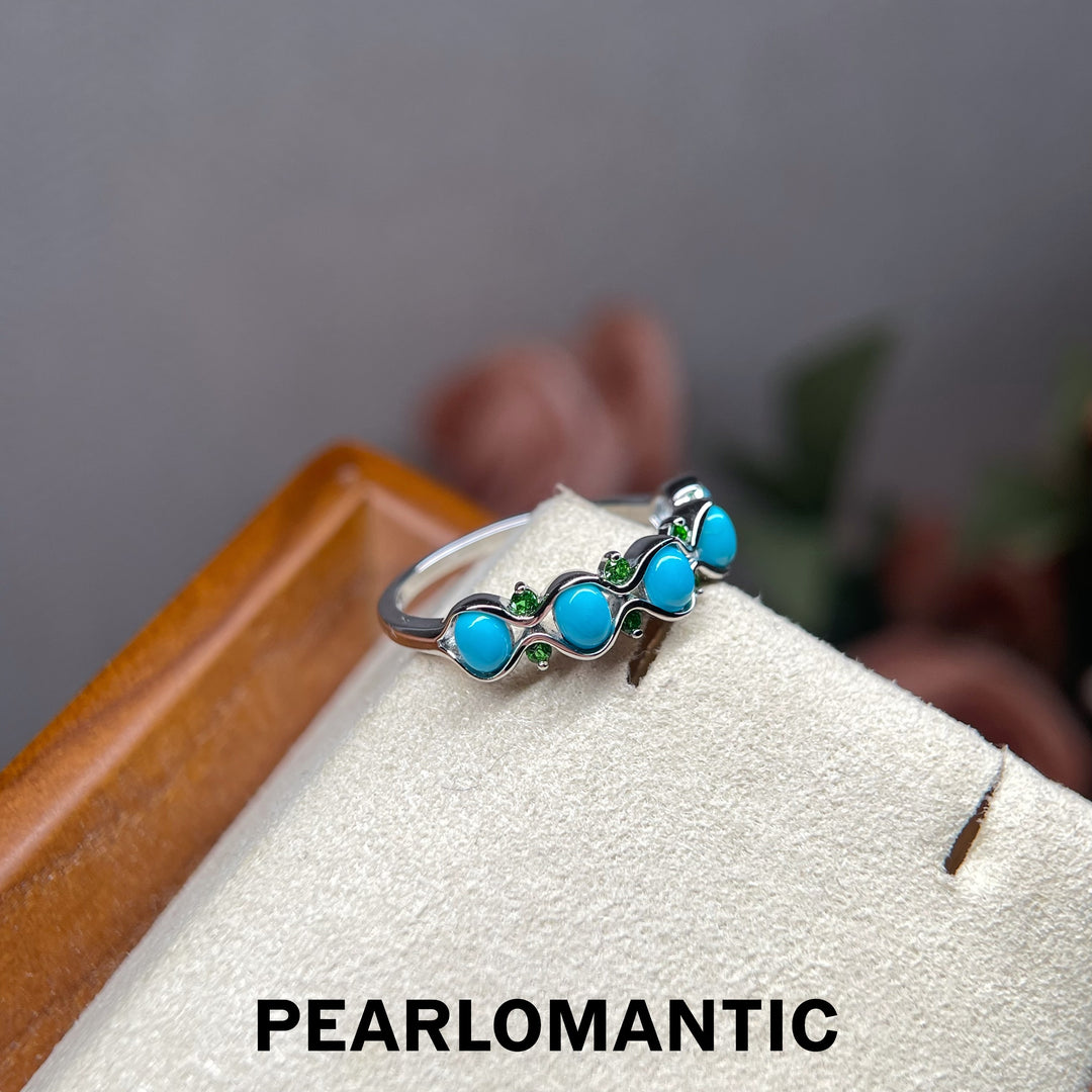 [Designer’s Choice] Turquoise Vine Natural Turquoise &amp; Tsavorite Ring in S925 Silver