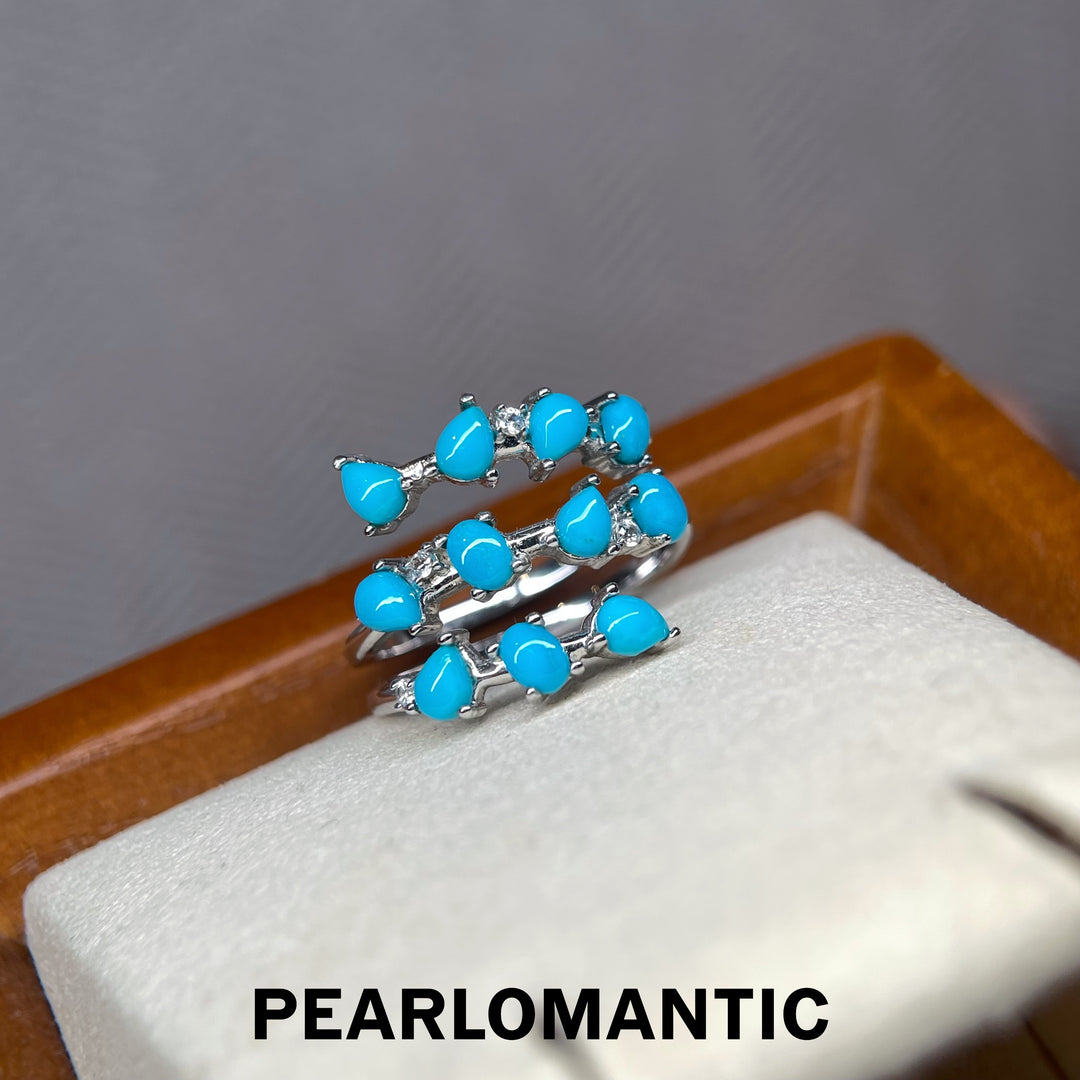 [Designer’s Choice] Turquoise Wave 1.91ct Natural Turquoise Adjustable Open Ring