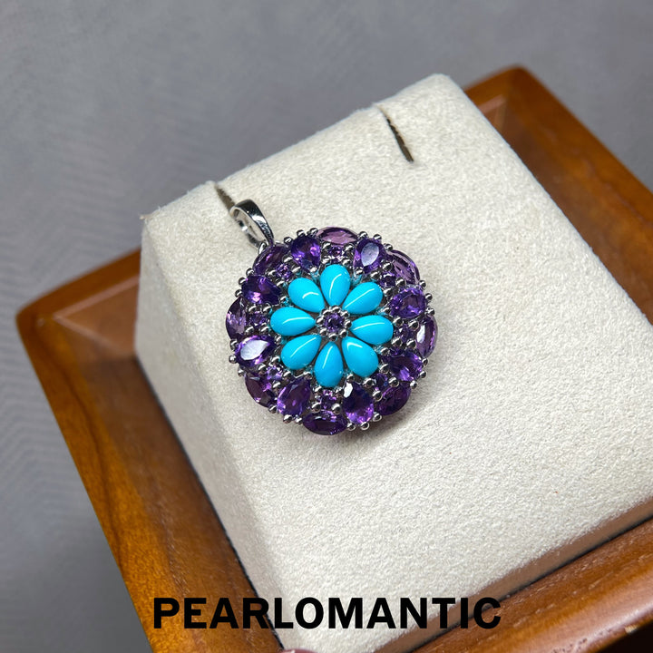 [Designer’s Choice] Violet Bloom Natural Turquoise &amp; Amethyst Floral Pendant